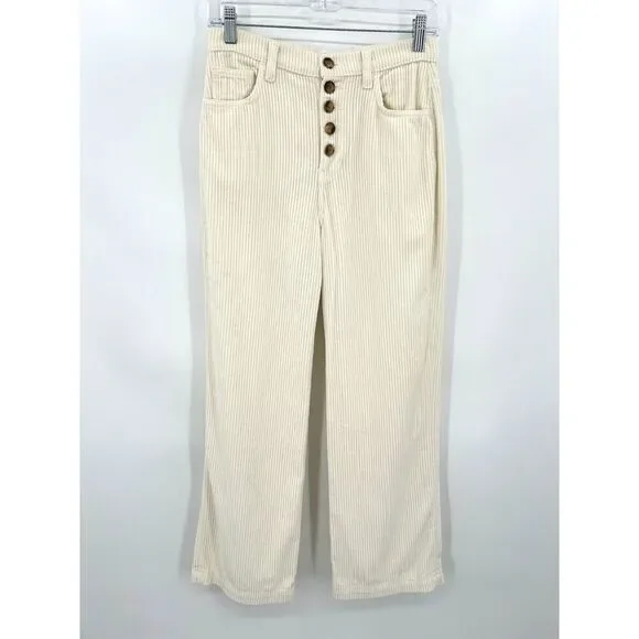 REFORMATION Ivory Ribbed Corduroy Wide Leg High Rise Button Fly Austin Pants 25 - Picture 2 of 9